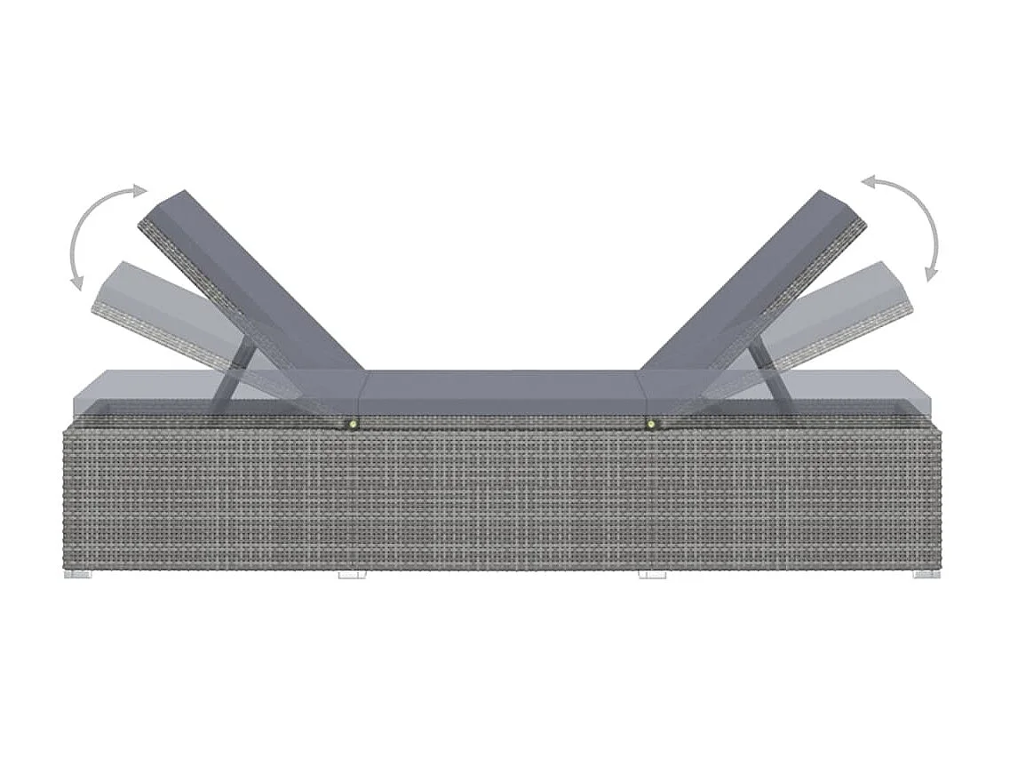 Chaise longue avec coussin et table à thé Résine tressée Gris