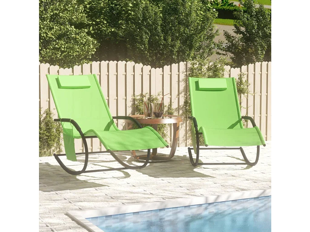 Chaises longues à bascule 2 pcs Vert Acier et textilène