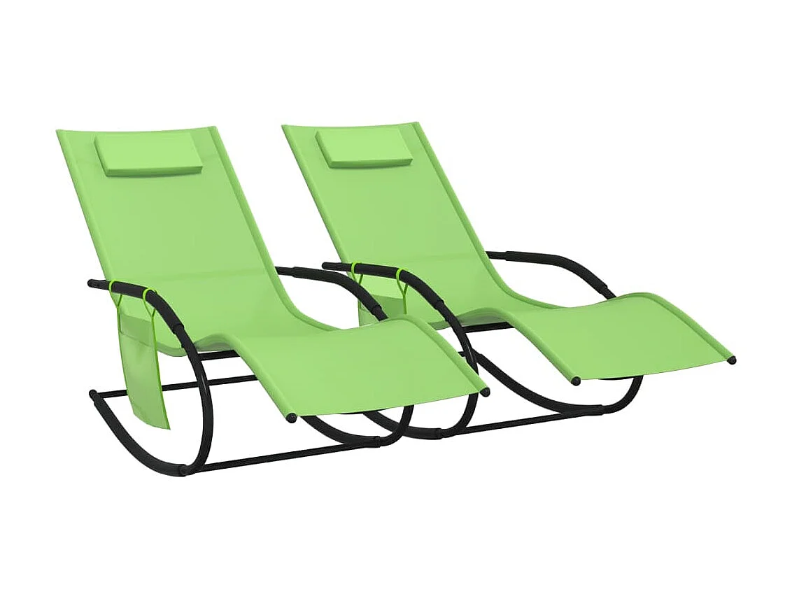 Chaises longues à bascule 2 pcs Vert Acier et textilène