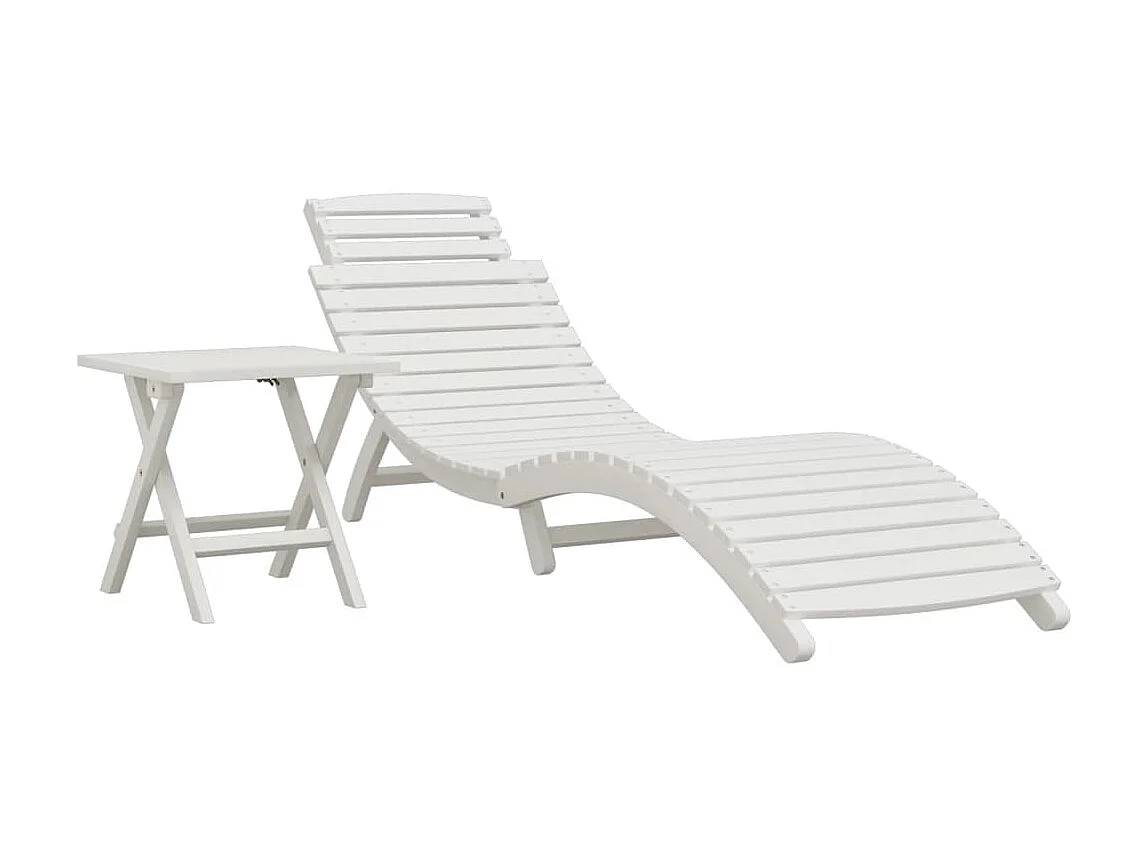 Chaise longue avec table blanc bois massif d'acacia