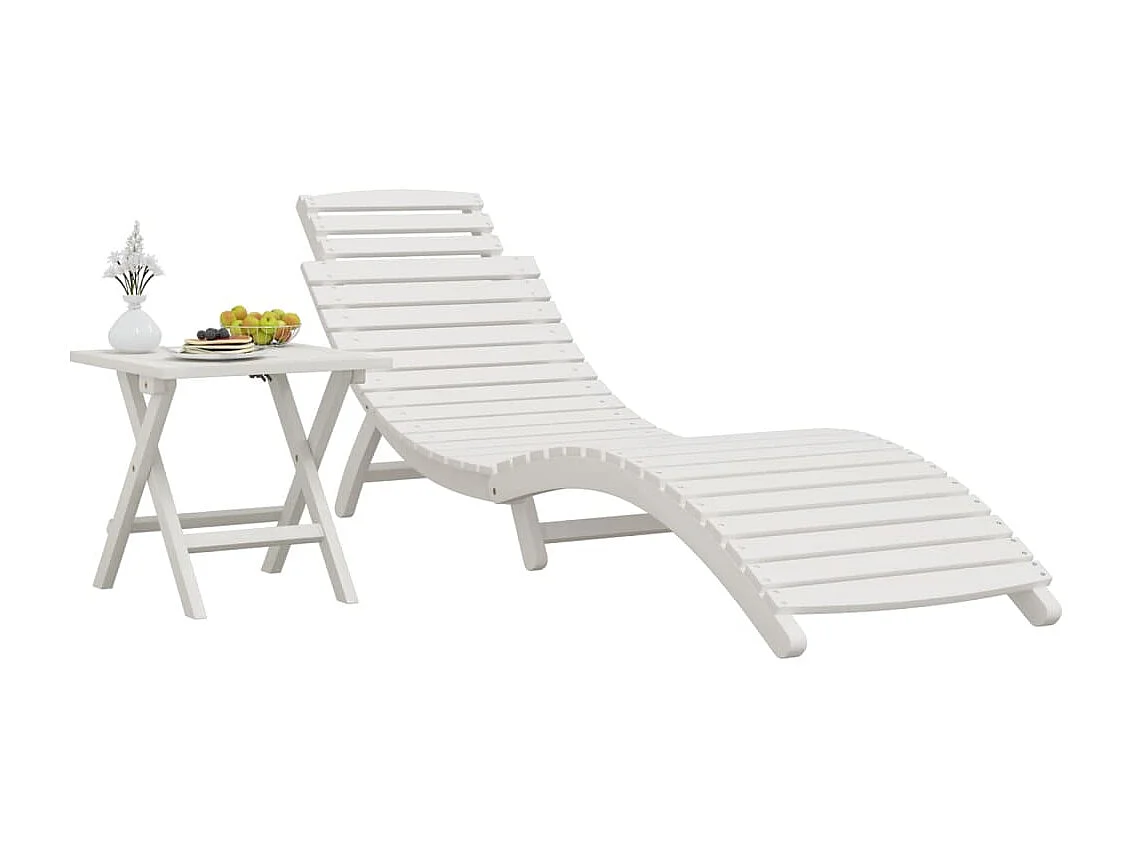 Chaise longue avec table blanc bois massif d'acacia