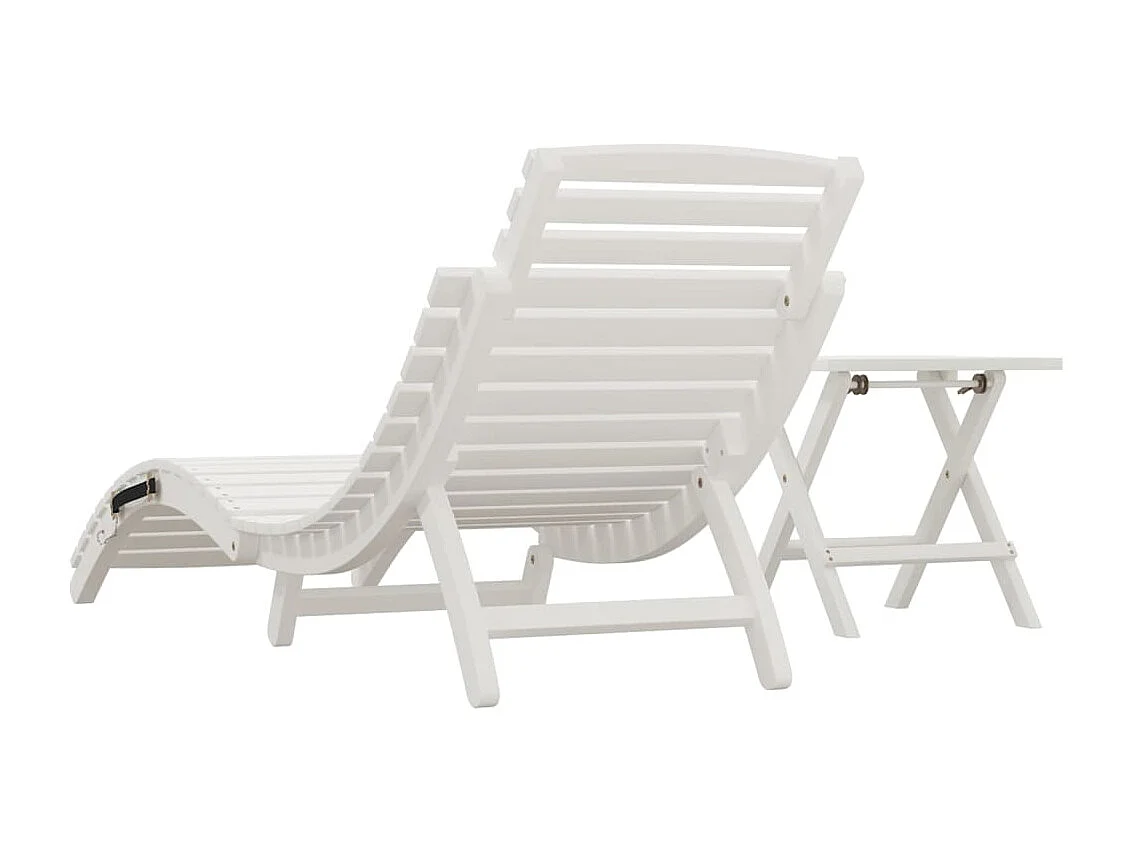 Chaise longue avec table blanc bois massif d'acacia