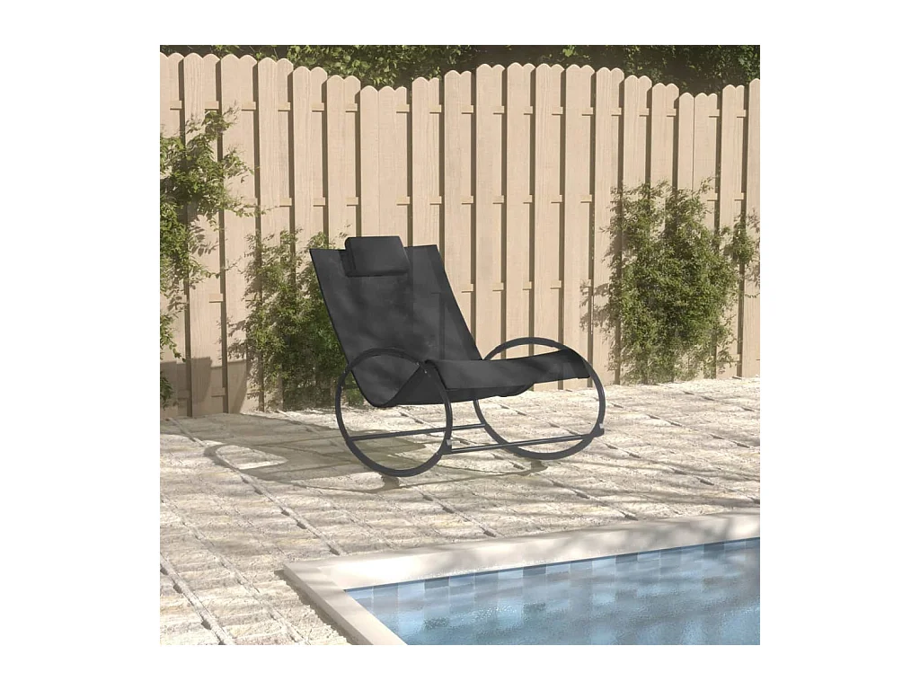 Chaise longue avec oreiller Acier et textilène Noir
