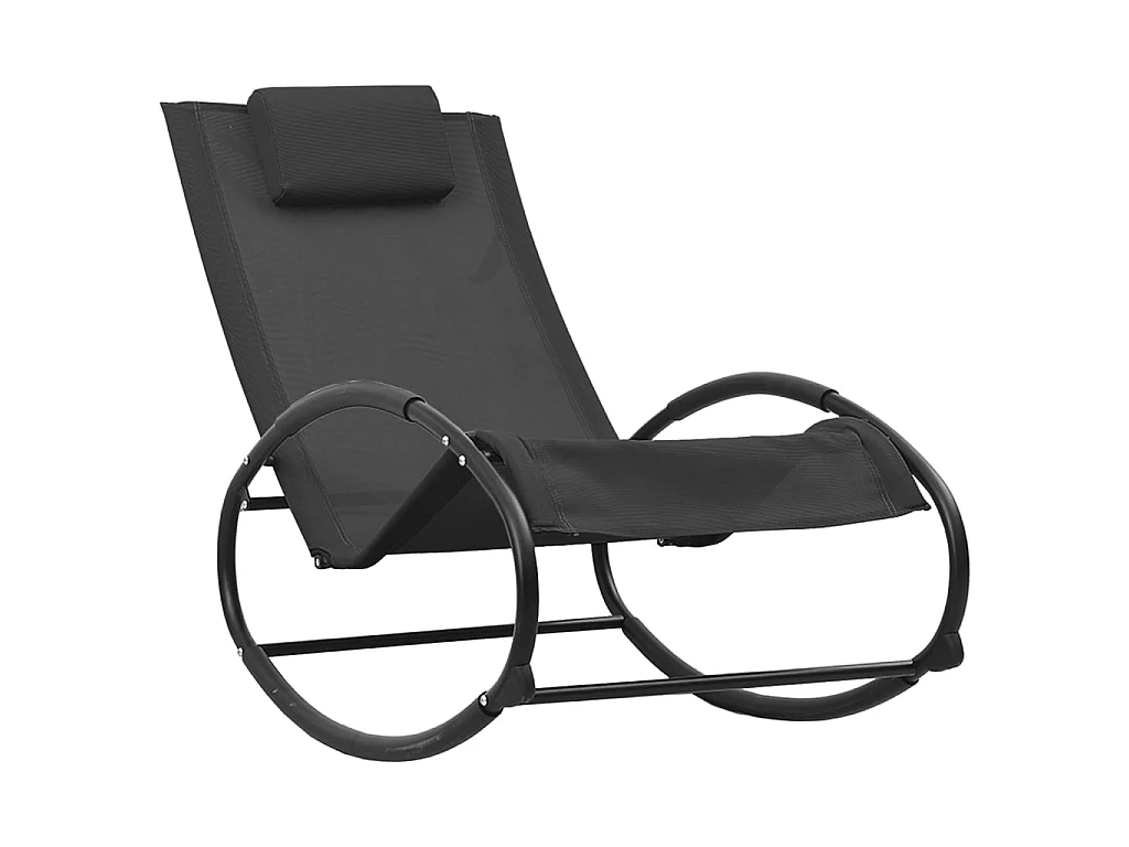 Chaise longue avec oreiller Acier et textilène Noir