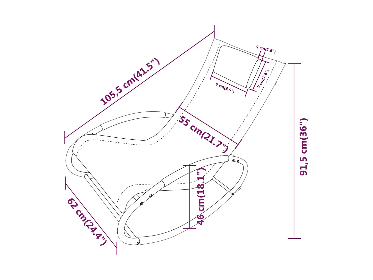 Chaise longue avec oreiller Acier et textilène Noir