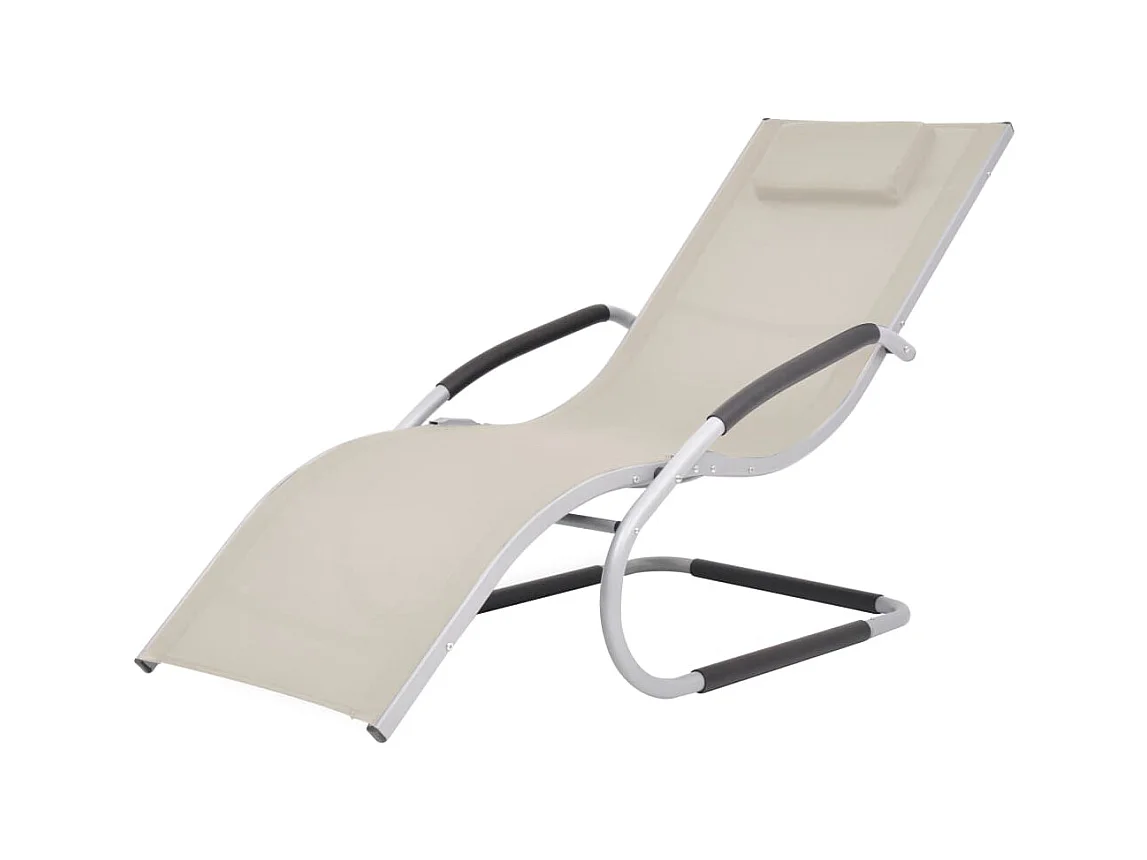 Loungestoel met kussen Aluminium en Textilene Crème