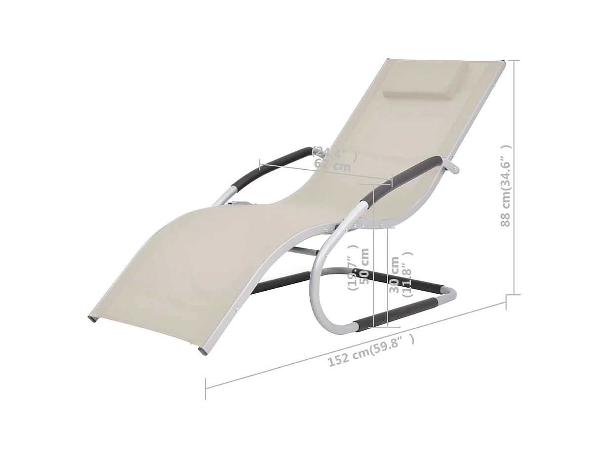 Chaise longue avec oreiller Aluminium et textilène Crème
