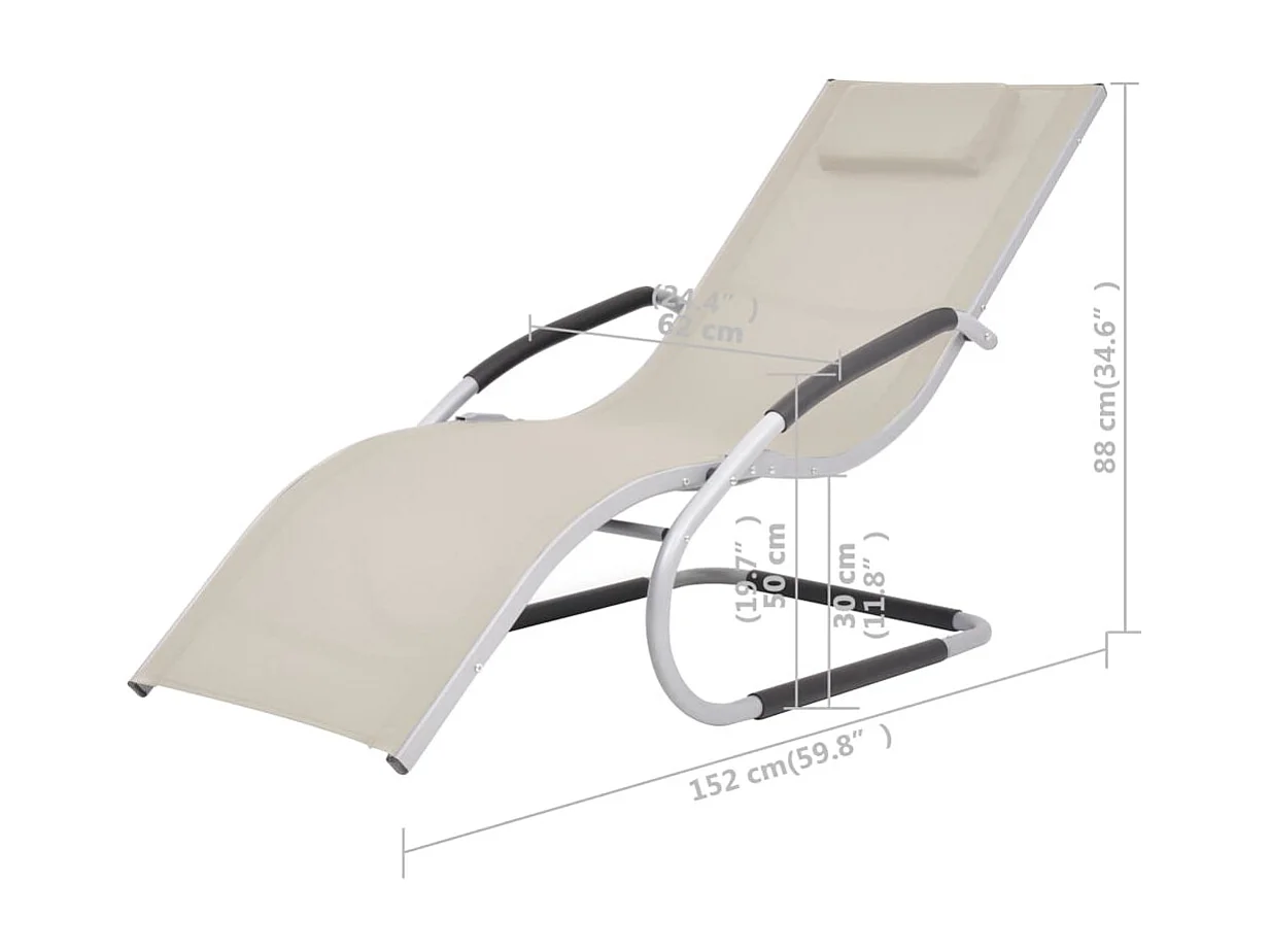 Chaise longue avec oreiller Aluminium et textilène Crème