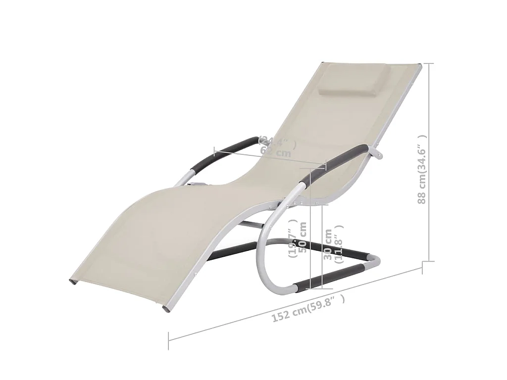 Chaise longue avec oreiller Aluminium et textilène Crème