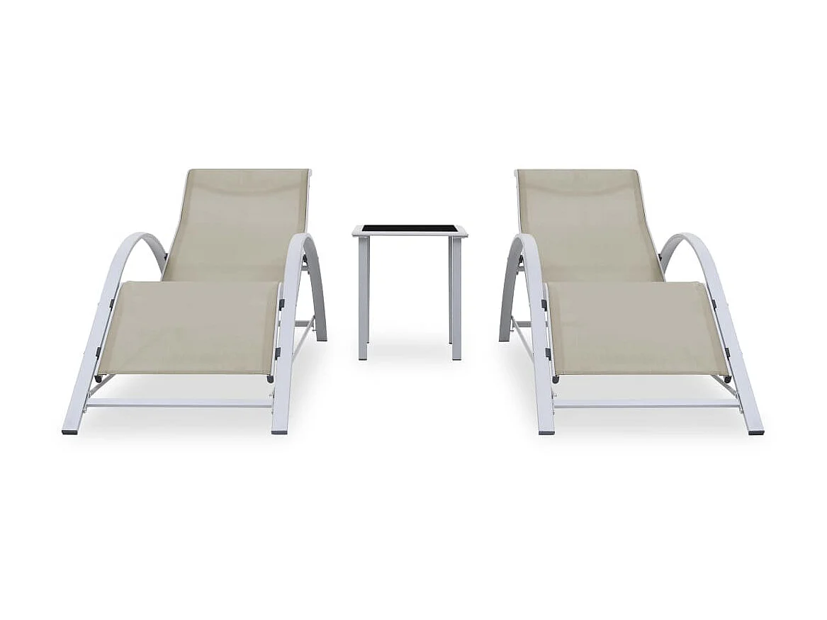 Poltrone lounge 2 pz con tavolo Alluminio Crema