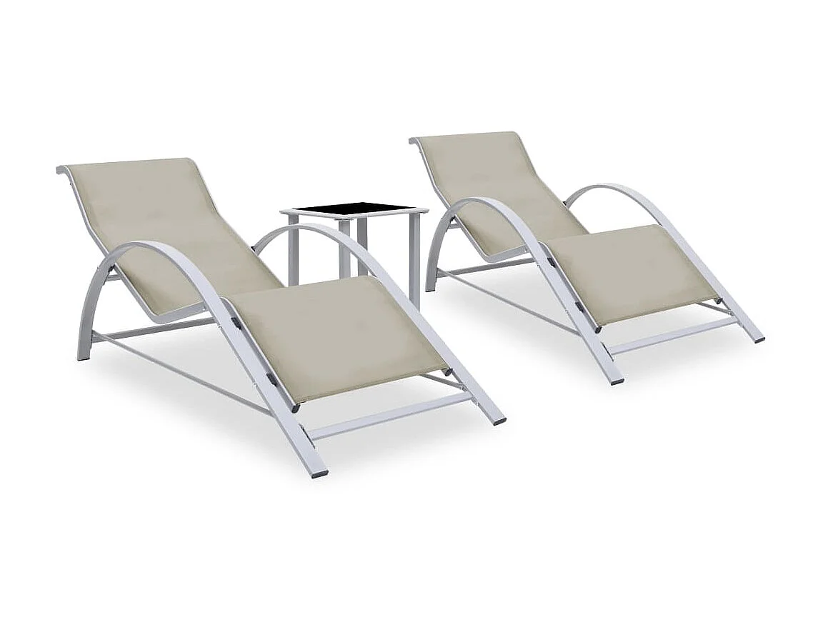 Chaises longues 2 pcs avec table Aluminium Crème