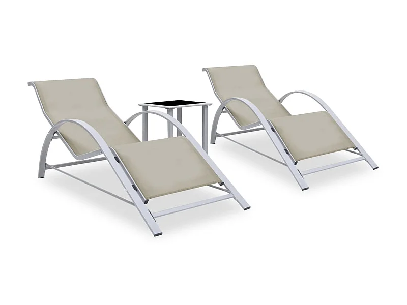 Chaises longues 2 pcs avec table Aluminium Crème
