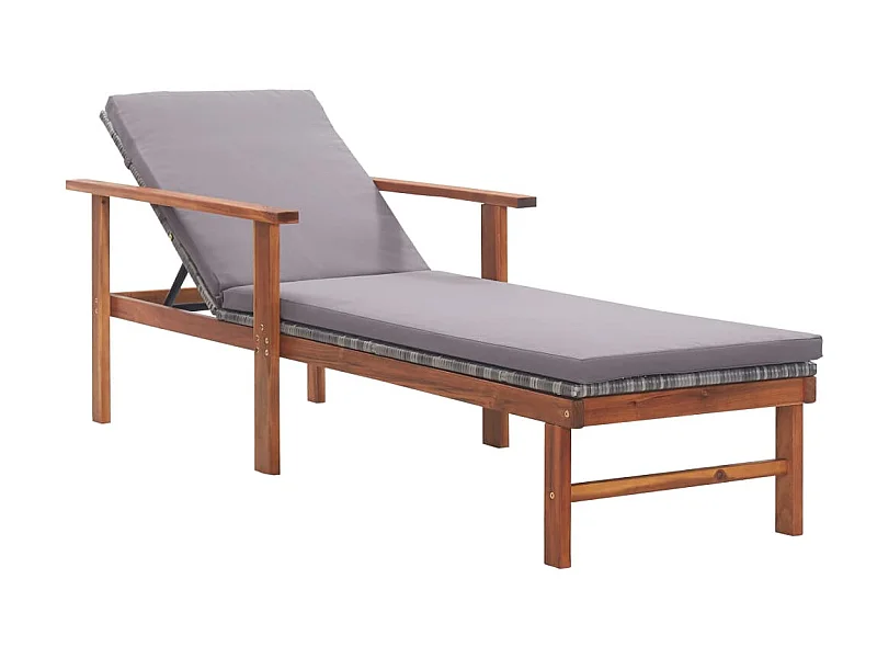 Sillón y cojín tejido de resina y madera de acacia Gris