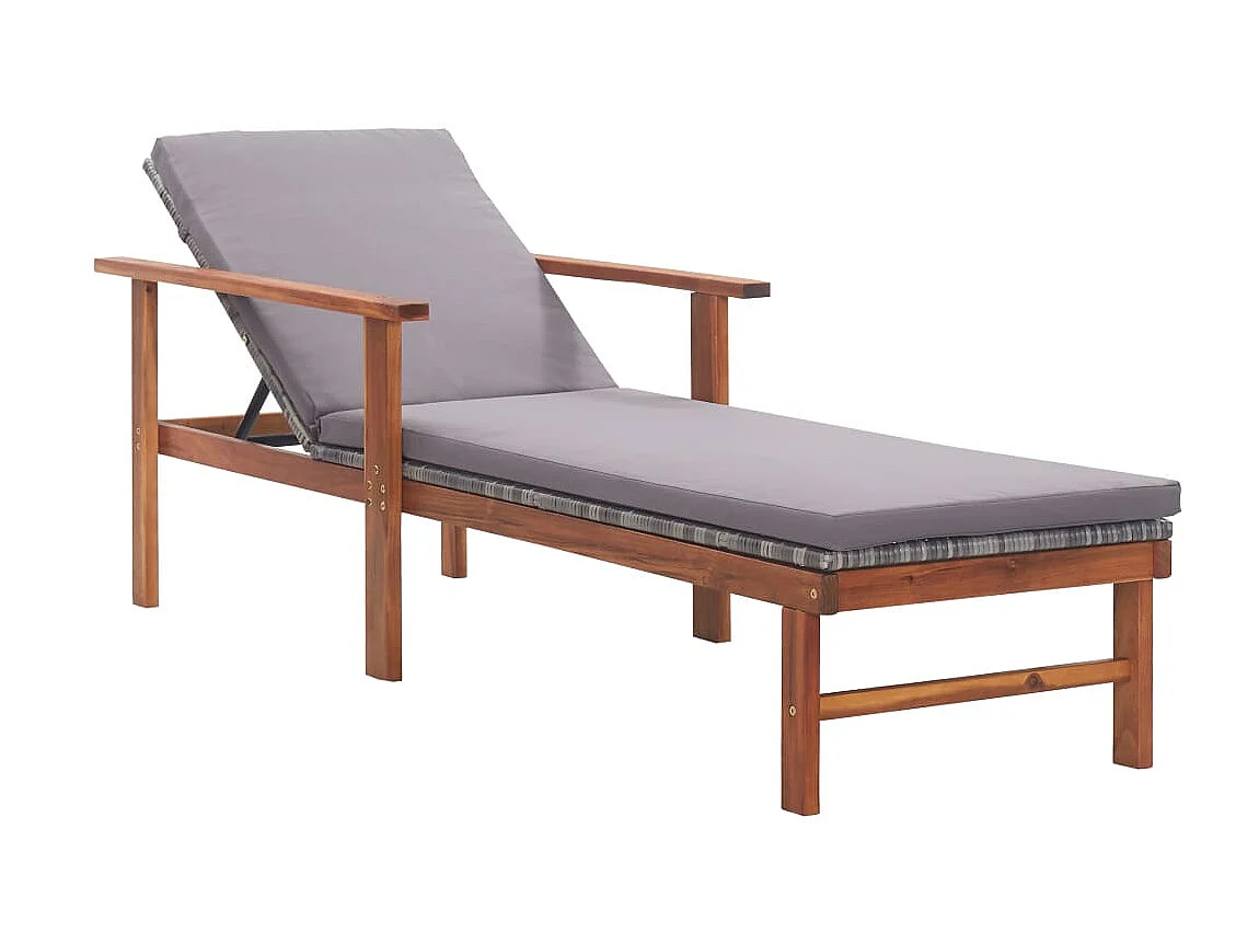 Sillón y cojín tejido de resina y madera de acacia Gris