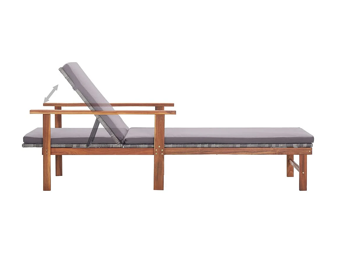 Sillón y cojín tejido de resina y madera de acacia Gris