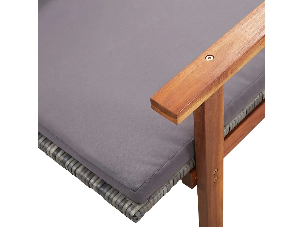 Sillón y cojín tejido de resina y madera de acacia Gris