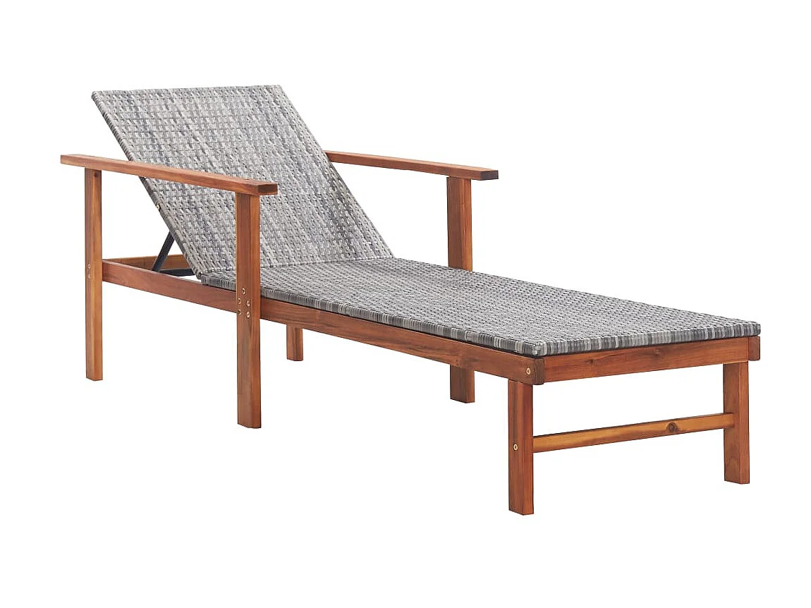 Chaise longue et coussin Résine tressée et bois d'acacia Gris