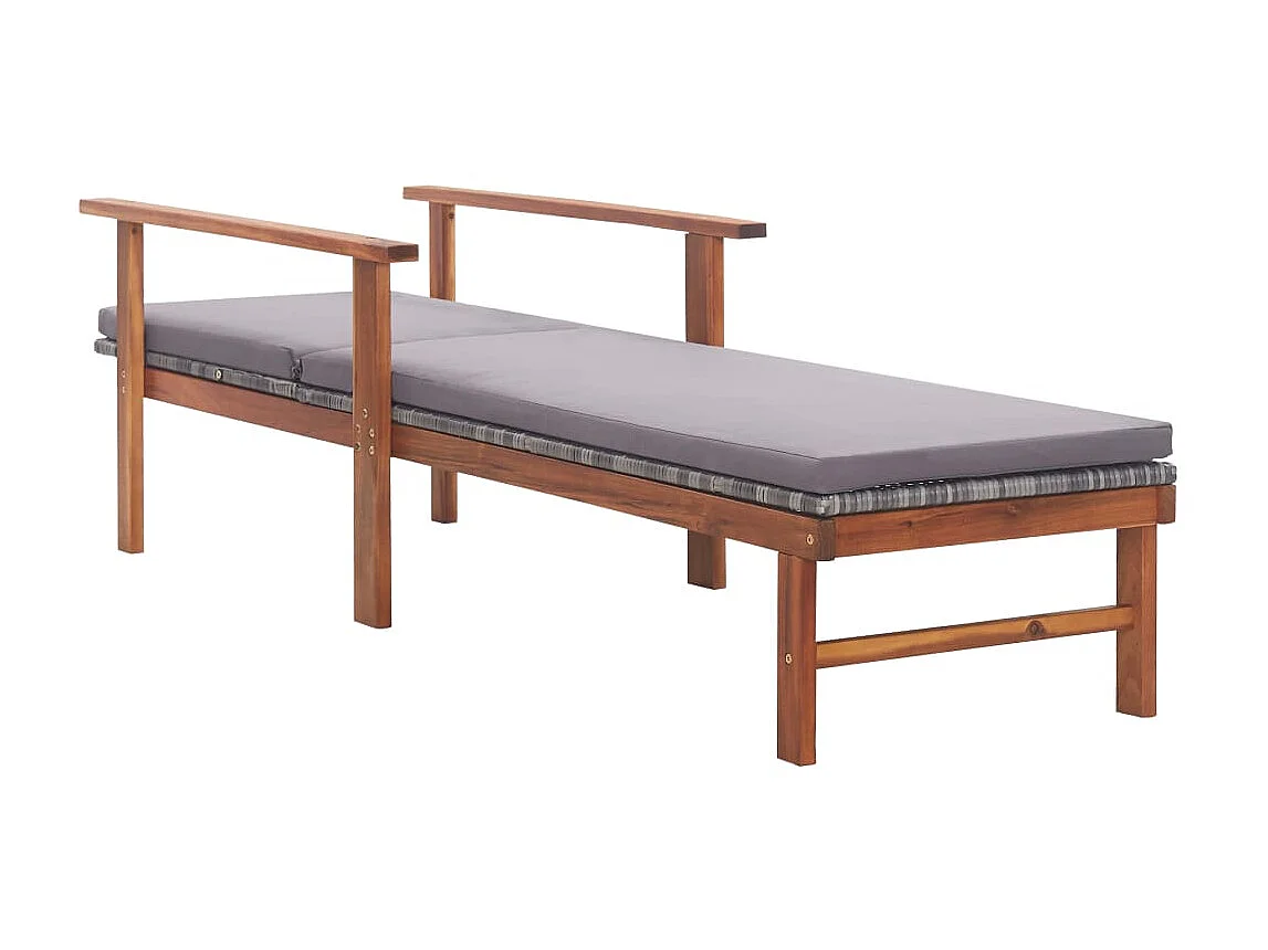 Chaise longue et coussin Résine tressée et bois d'acacia Gris
