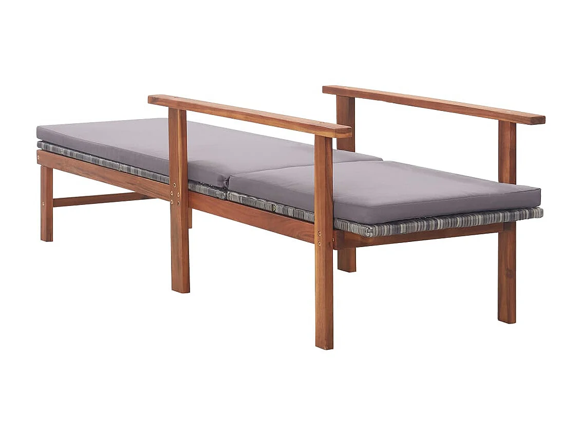 Chaise longue et coussin Résine tressée et bois d'acacia Gris