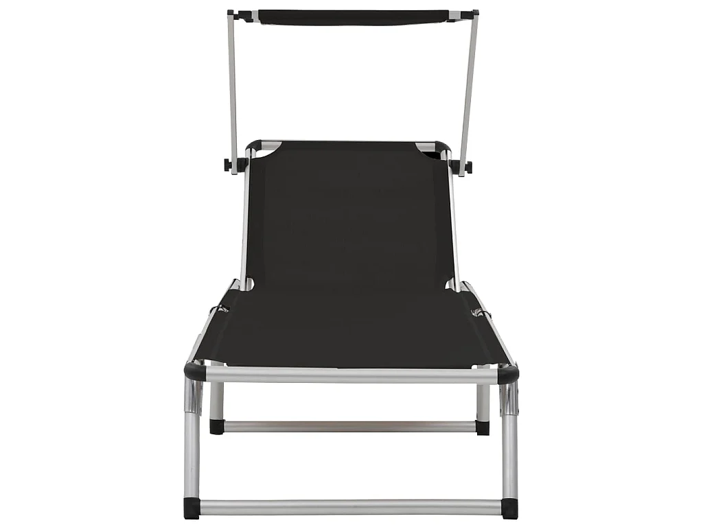 Chaise longue pliable avec auvent Aluminium et textilène Noir