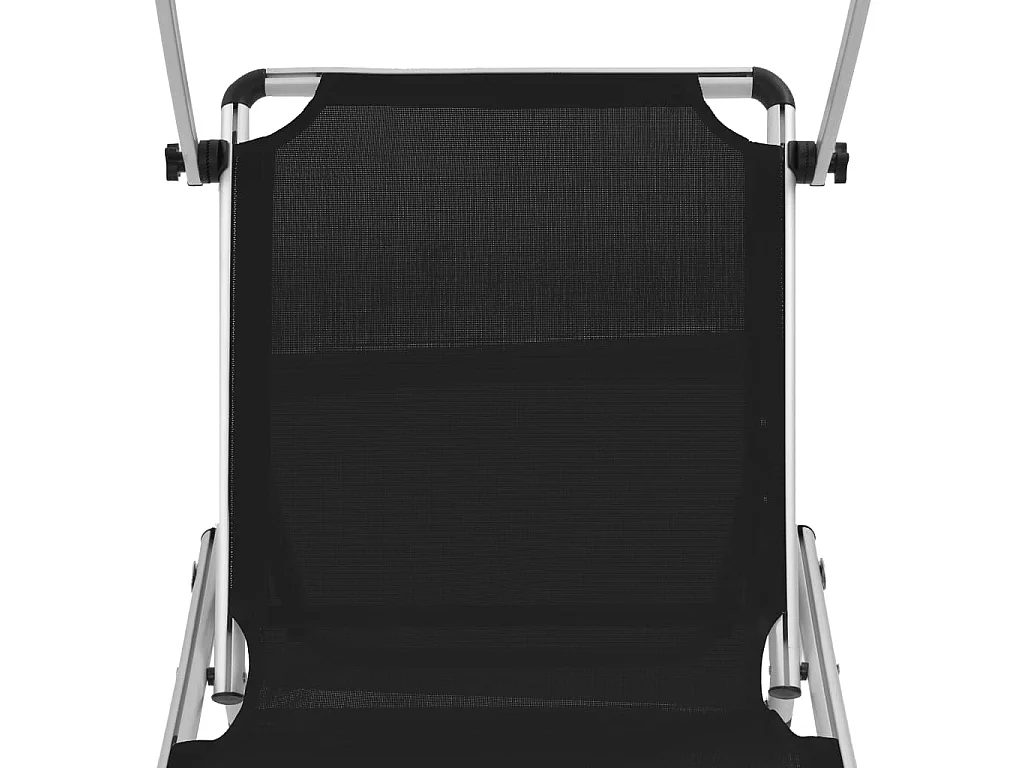 Chaise longue pliable avec auvent Aluminium et textilène Noir