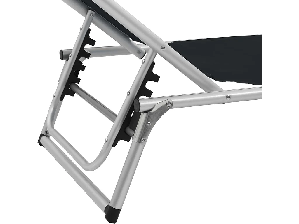 Chaise longue pliable avec auvent Aluminium et textilène Noir