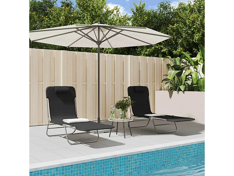 Chaises longues pliables 2 pcs noir textilène et acier