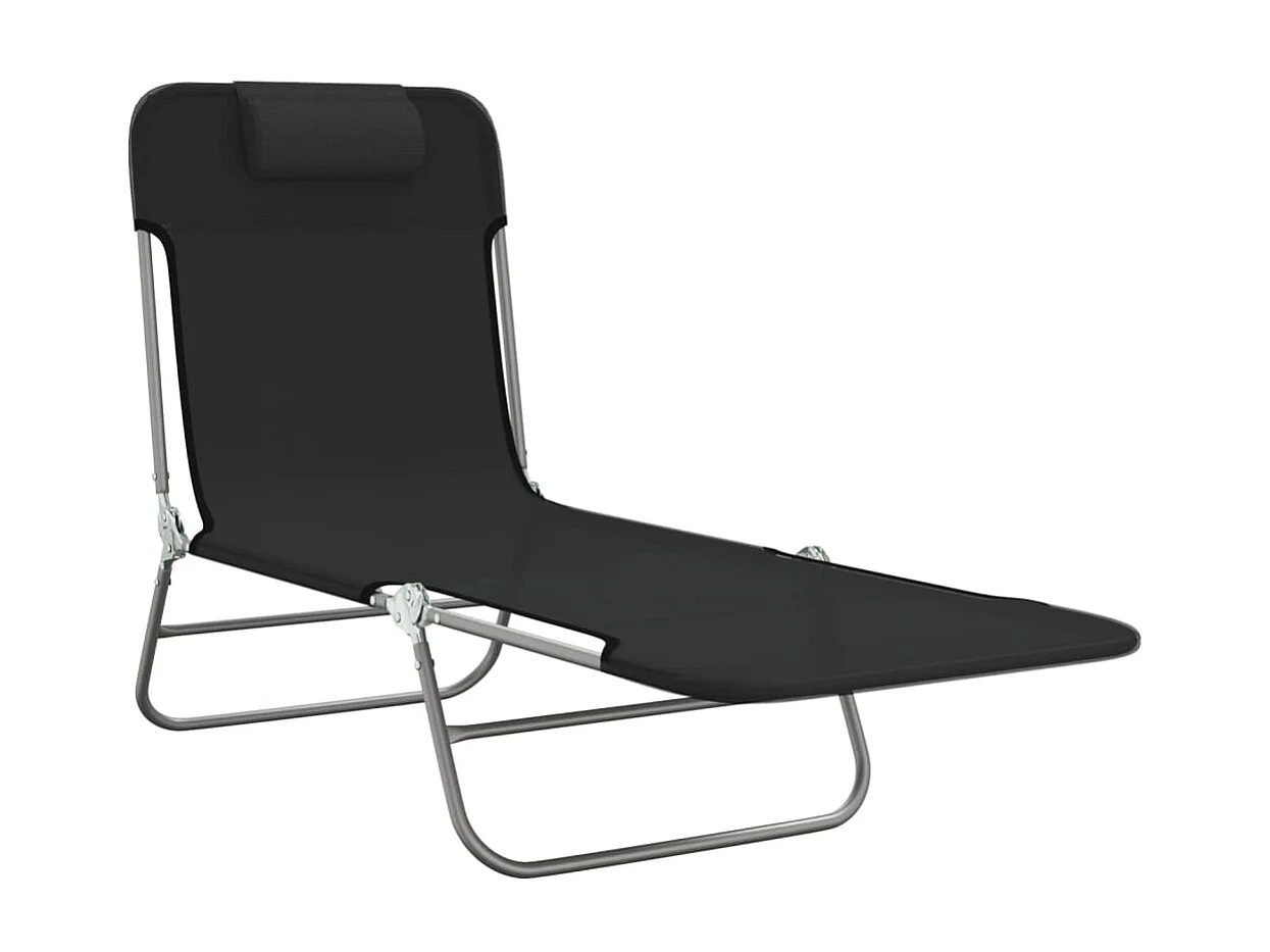 Chaises longues pliables 2 pcs noir textilène et acier
