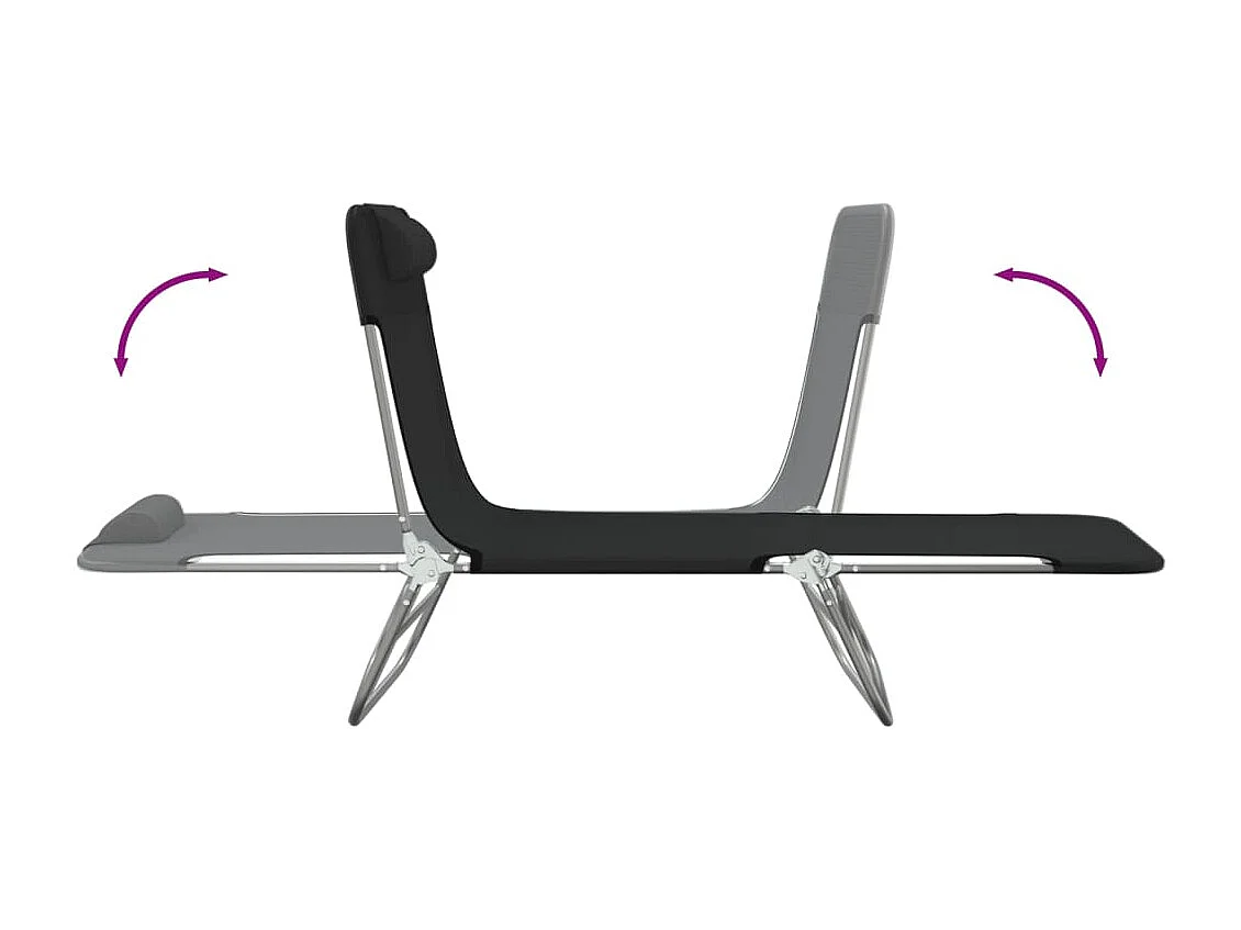 Chaises longues pliables 2 pcs noir textilène et acier
