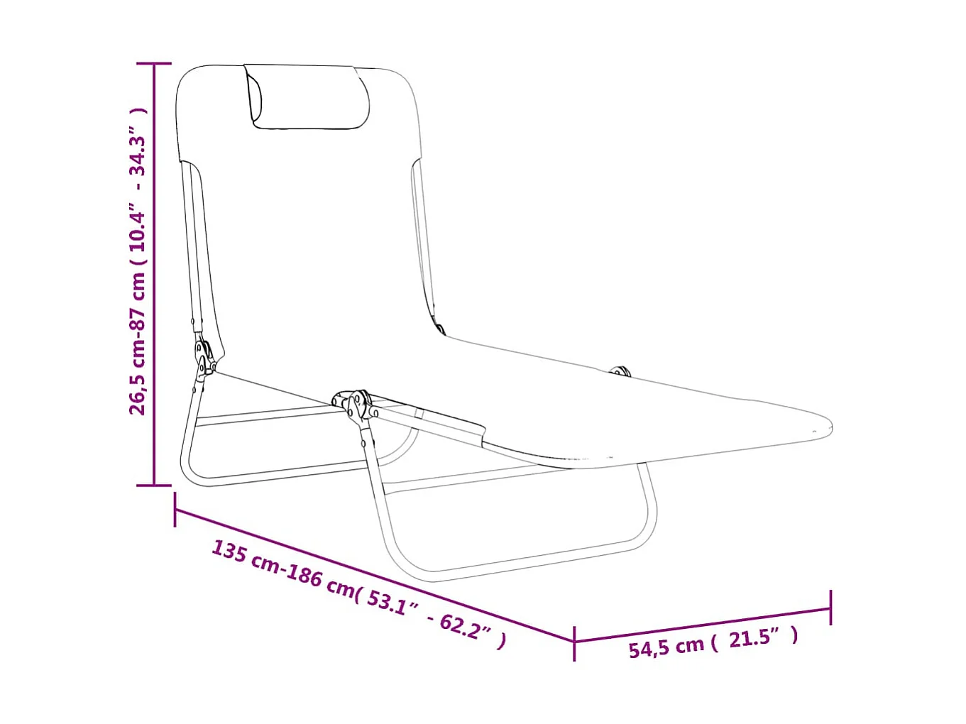 Chaises longues pliables 2 pcs taupe textilène et acier