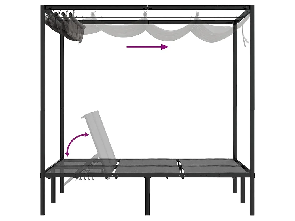 Dubbele loungestoel met zij- en bovengordijnen
