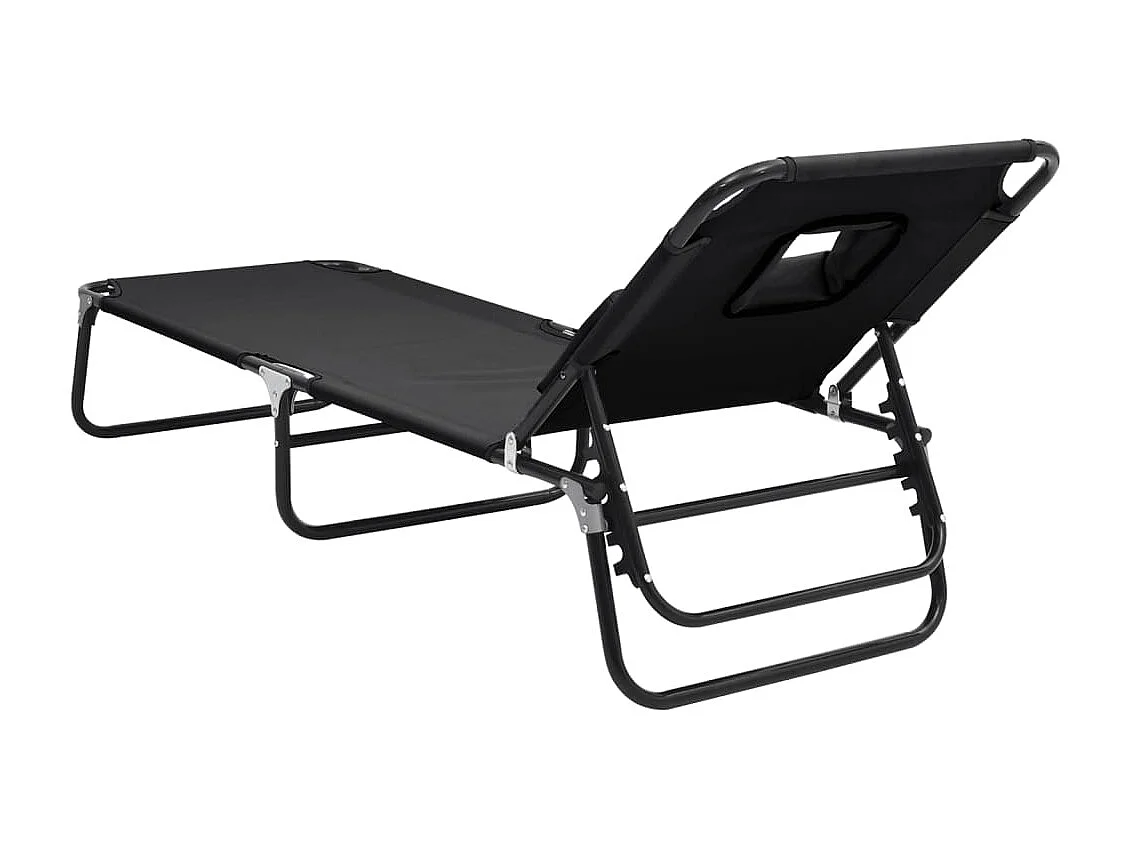 Chaise longue pliante noir tissu oxford acier enduit de poudre