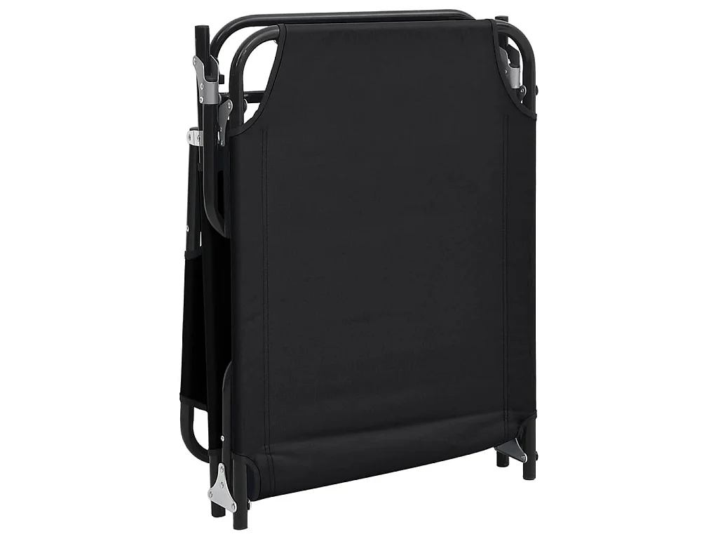 Chaise longue pliante noir tissu oxford acier enduit de poudre