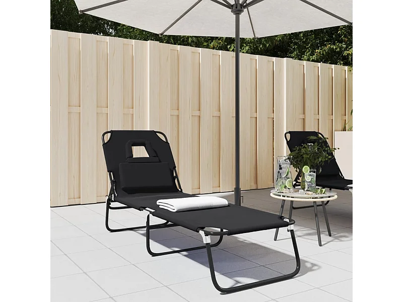 Opvouwbare loungestoel zwart oxford stof gepoedercoat staal