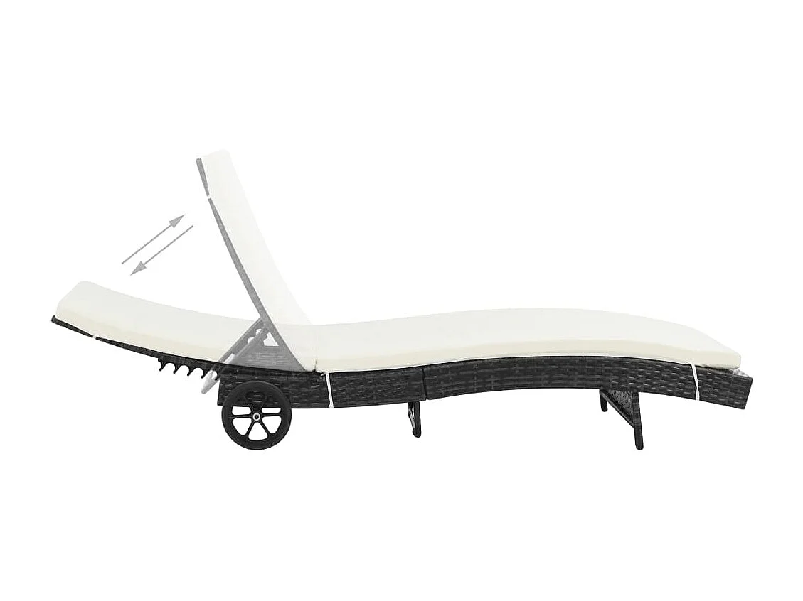 Loungestoel met wielen en kussen Hars wicker Zwart