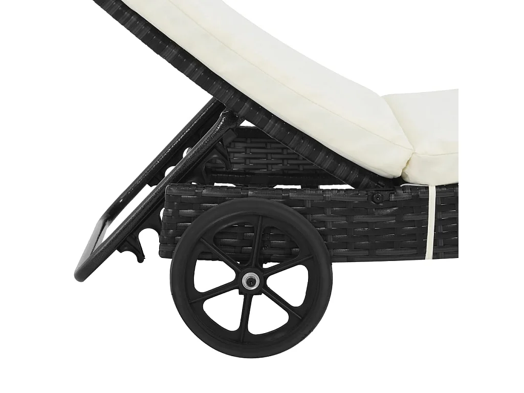 Loungestoel met wielen en kussen Hars wicker Zwart