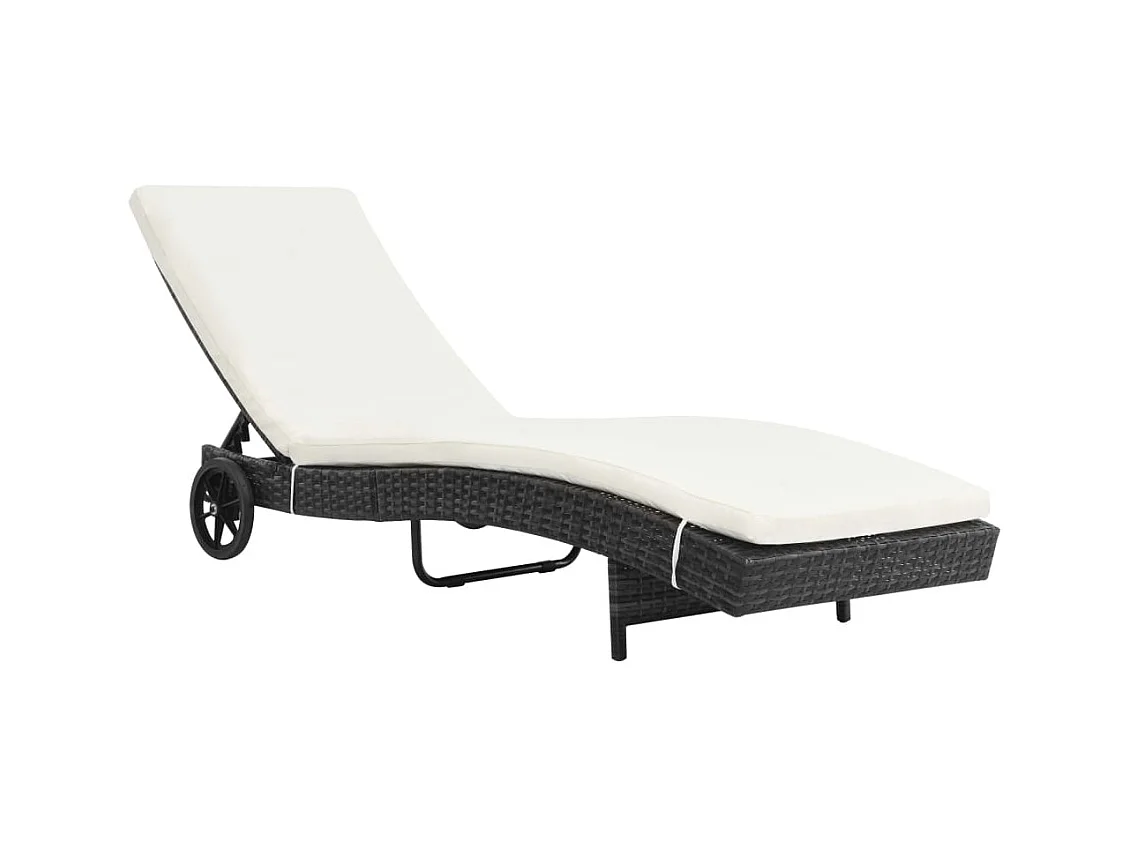 Chaise longue avec roues et coussin Résine tressée Noir