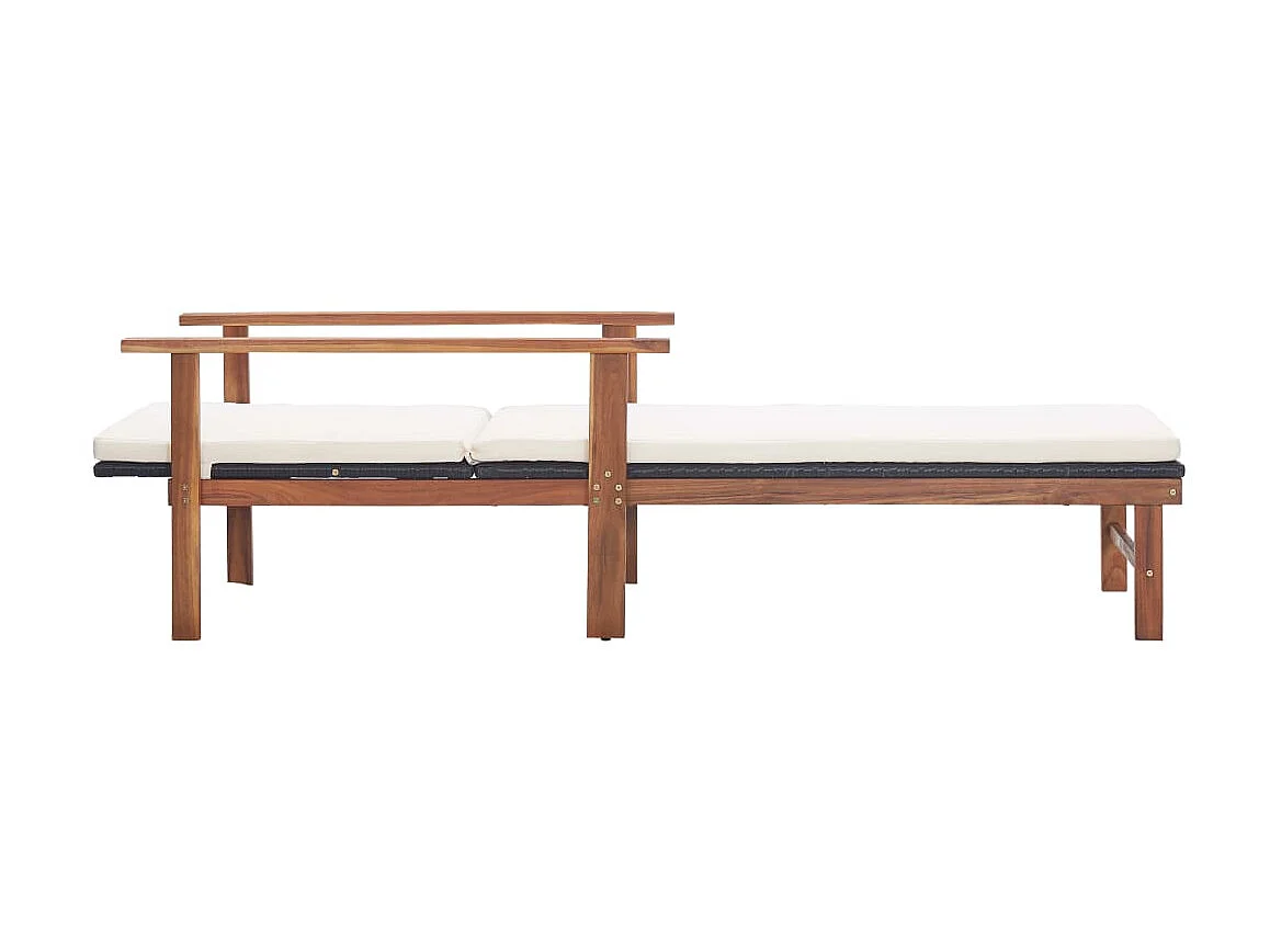 Chaise longue et coussin Résine tressée et bois d'acacia Noir