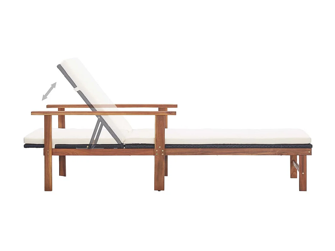 Chaise longue et coussin Résine tressée et bois d'acacia Noir