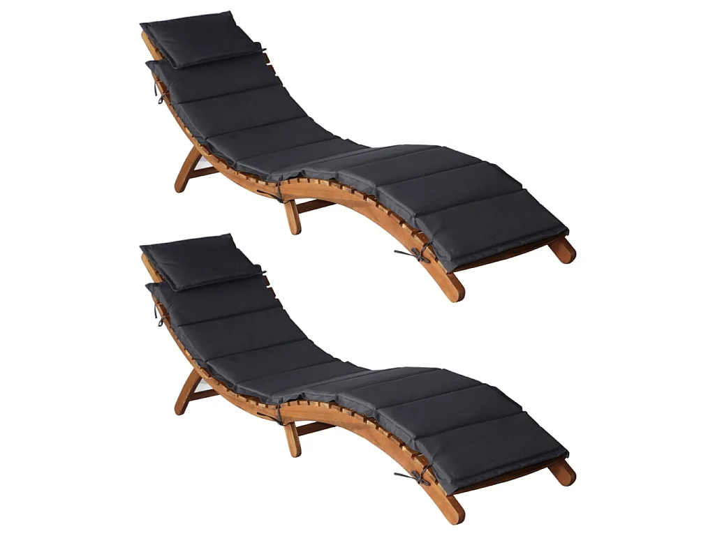 Ligstoelen en kussens 2 stuks Donkergrijs Massief acaciahout