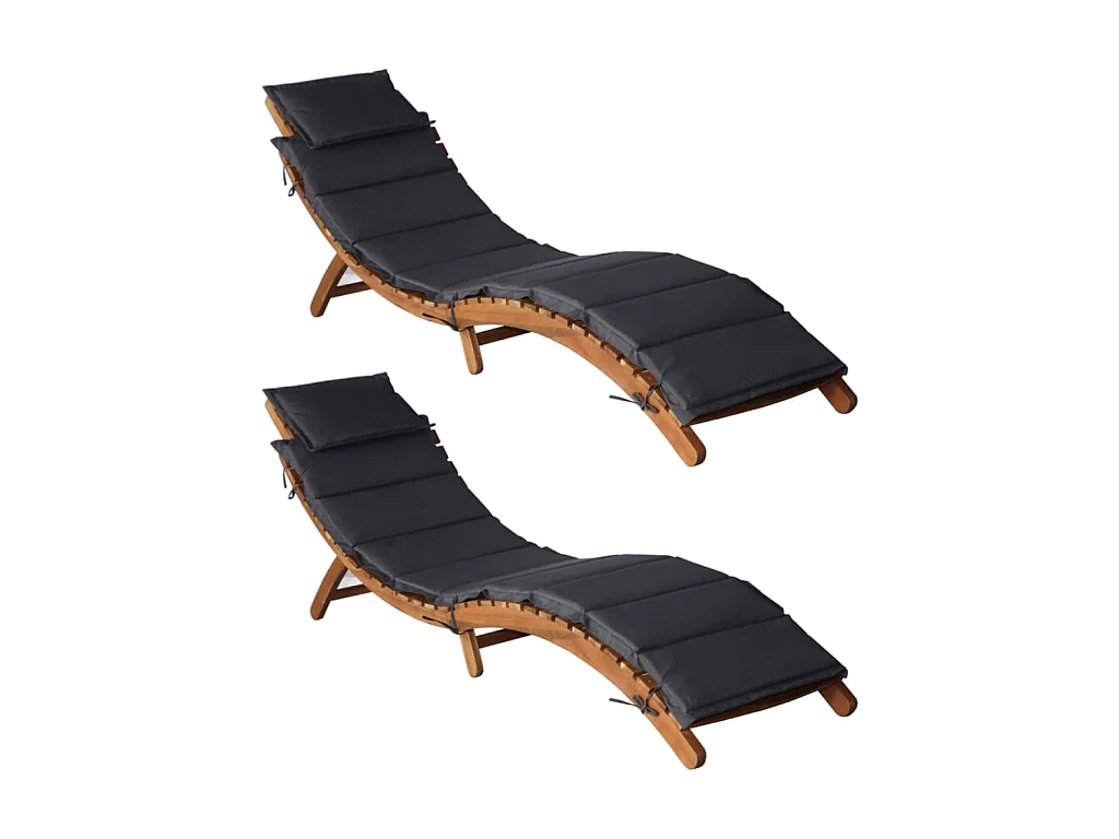 Chaises longues et coussins 2 pcs Gris foncé Bois massif acacia