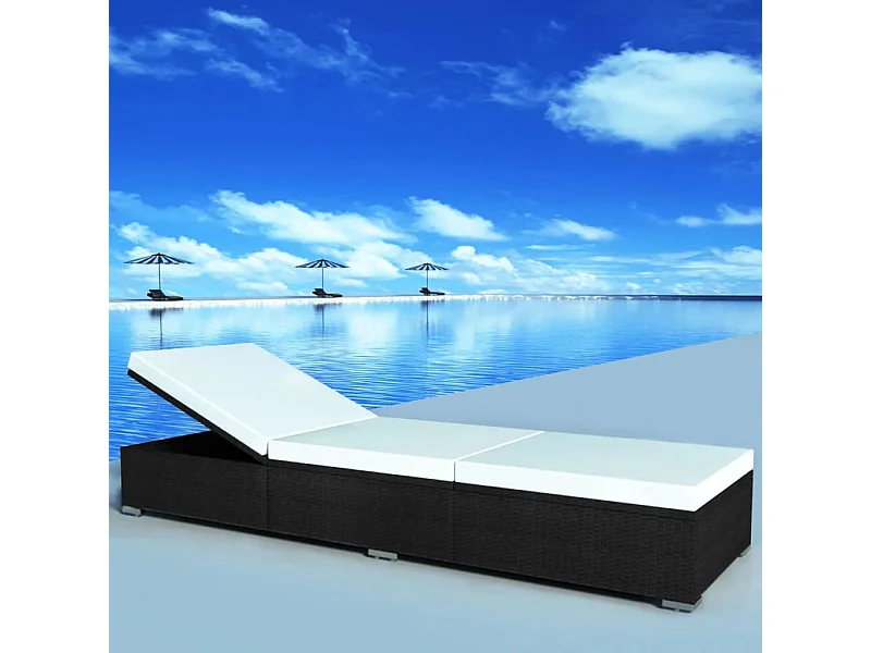 Loungesessel mit Kissen aus Kunstharzgeflecht in Schwarz