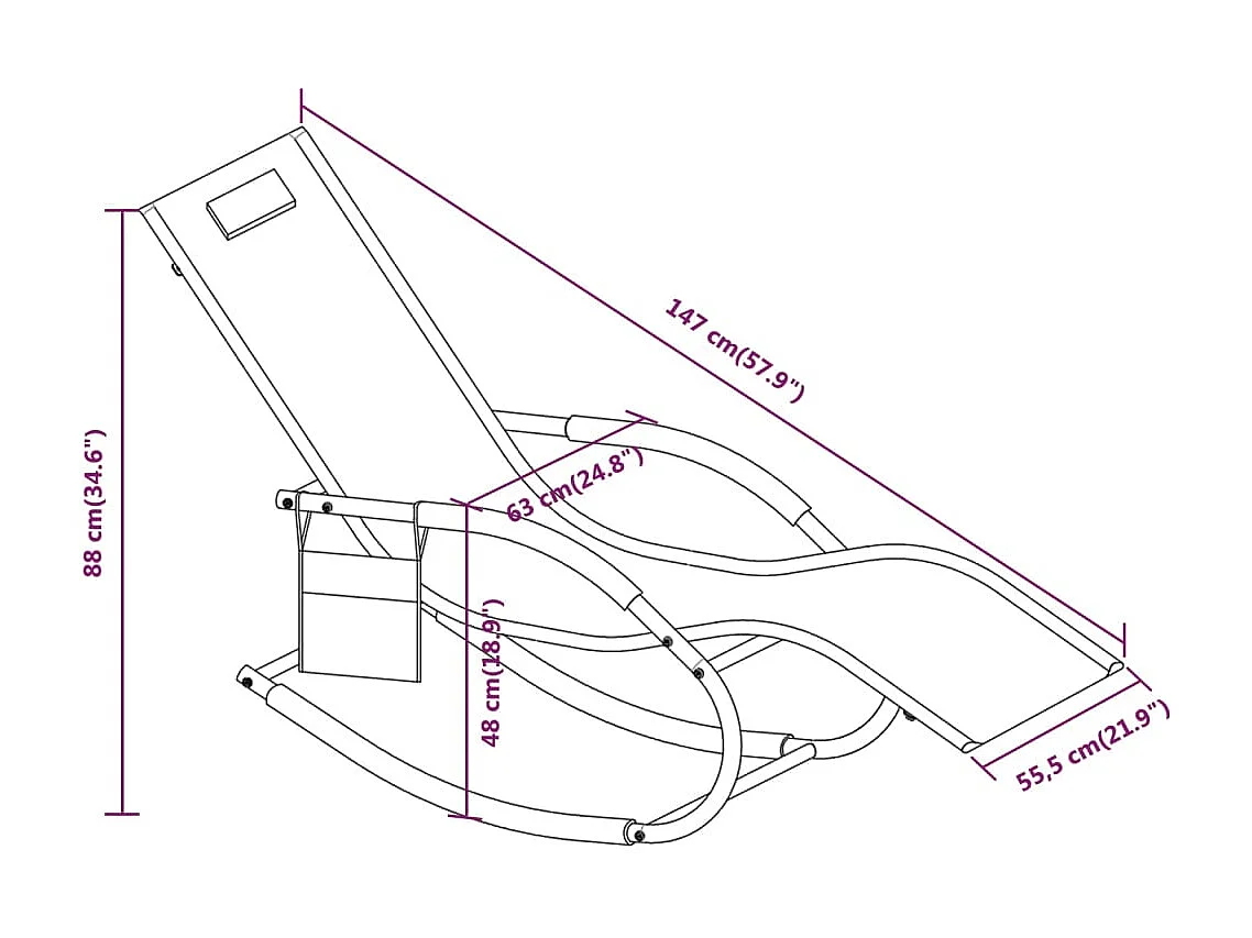 Chaise longue à bascule Gris Acier et textilène