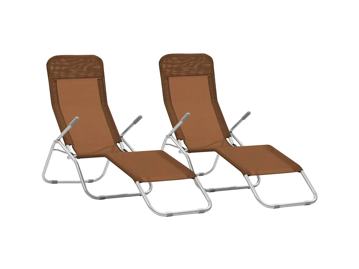 Chaises longues pliables 2 pcs Textilène Taupe