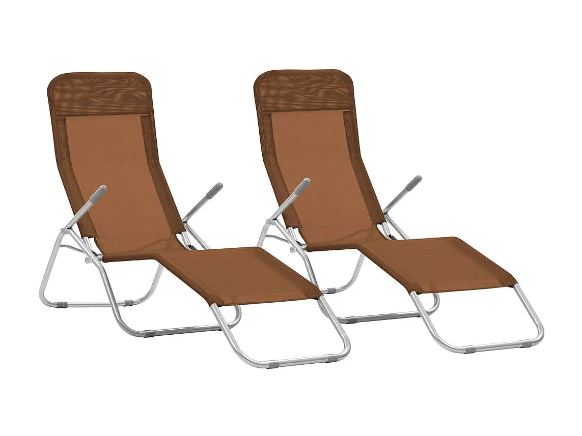 Chaises longues pliables 2 pcs Textilène Taupe