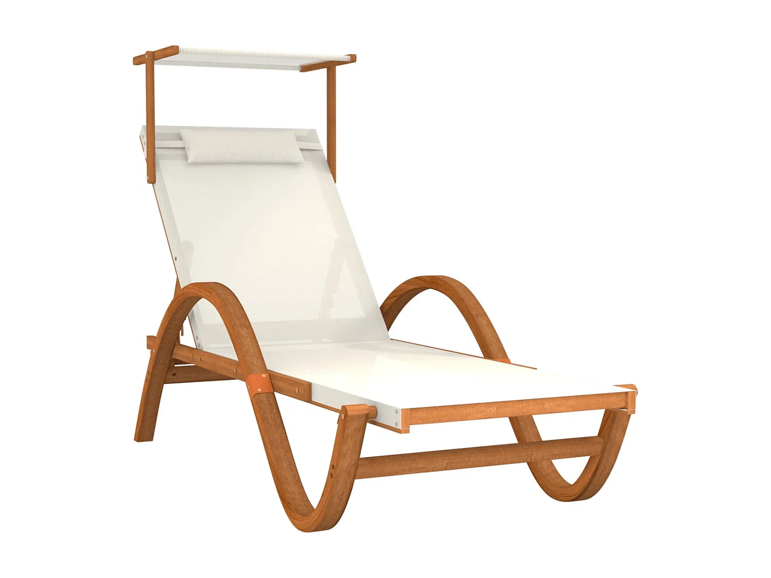Chaise longue avec auvent blanc textilène/bois massif peuplier