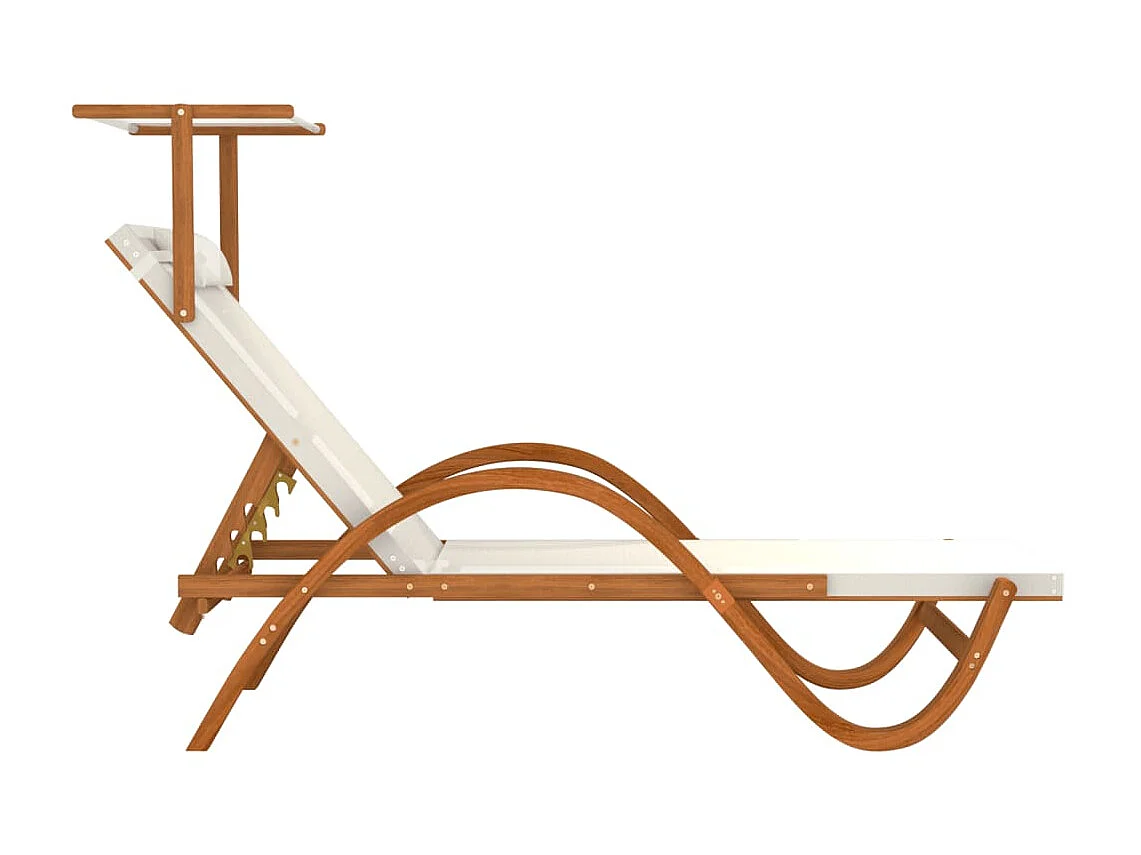 Chaise longue avec auvent blanc textilène/bois massif peuplier