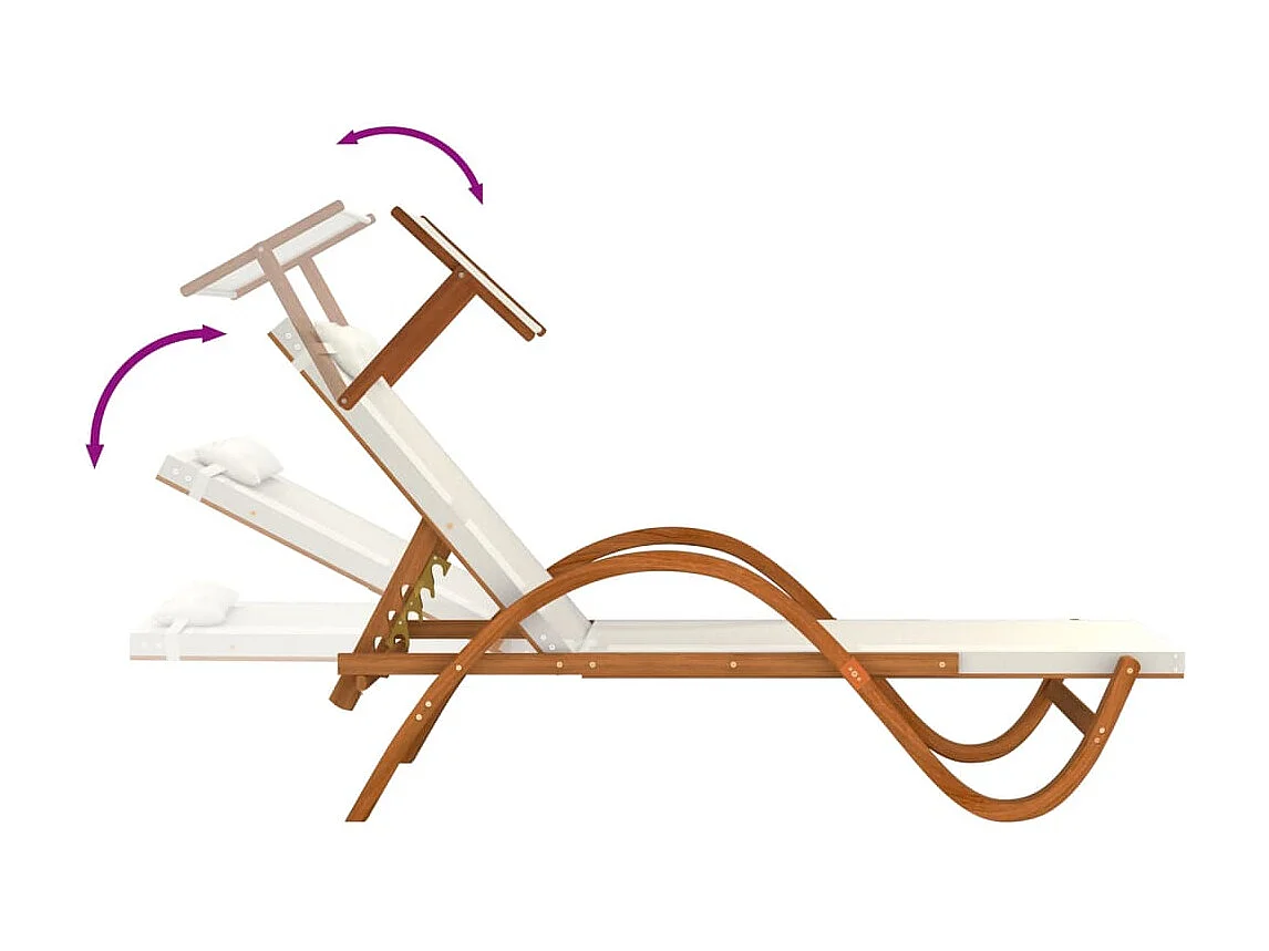 Chaise longue avec auvent blanc textilène/bois massif peuplier