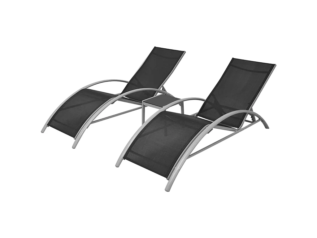 Chaises longues avec table Aluminium Noir