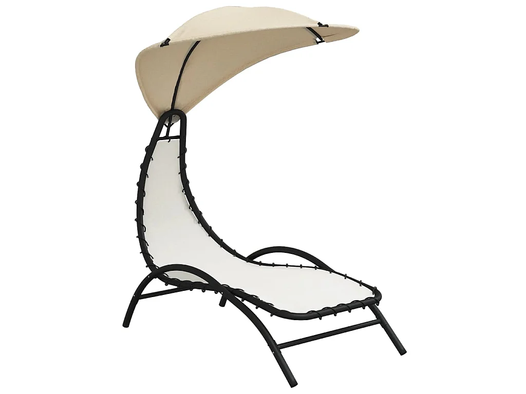 Chaise longue avec auvent crème 167x80x195 cm tissu et acier